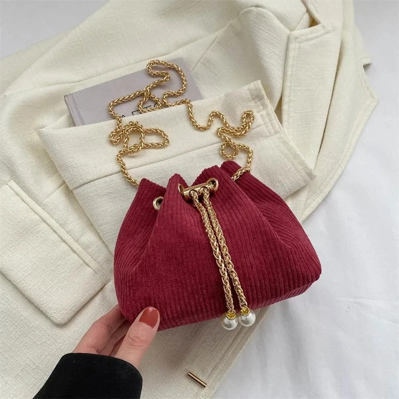 Sac seau velours bordeau rouge